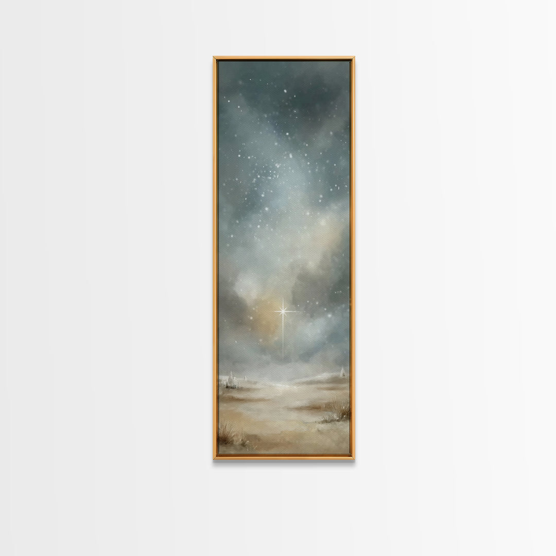 Heavenly Night Glow | Framed Canvas Print | Christian Art Canvas | Christian Christmas Art | Tall Narrow Wall Art | Christian Painting | Ch