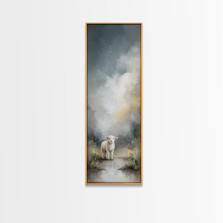 Soft Meadow Lamb – Framed Canvas Print – Christian Art Canvas – Christian Wall Art – Narrow Art – Minimalist Christian Art – Christian Art