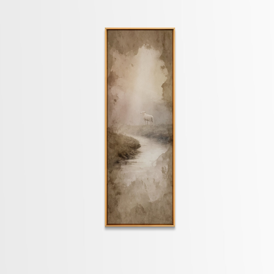 Misty Valley Sheep, Framed Canvas Print, Christian Art Canvas, Christian Wall Art, Narrow Art, Christian Art Print, Moody Christian Art, Ch