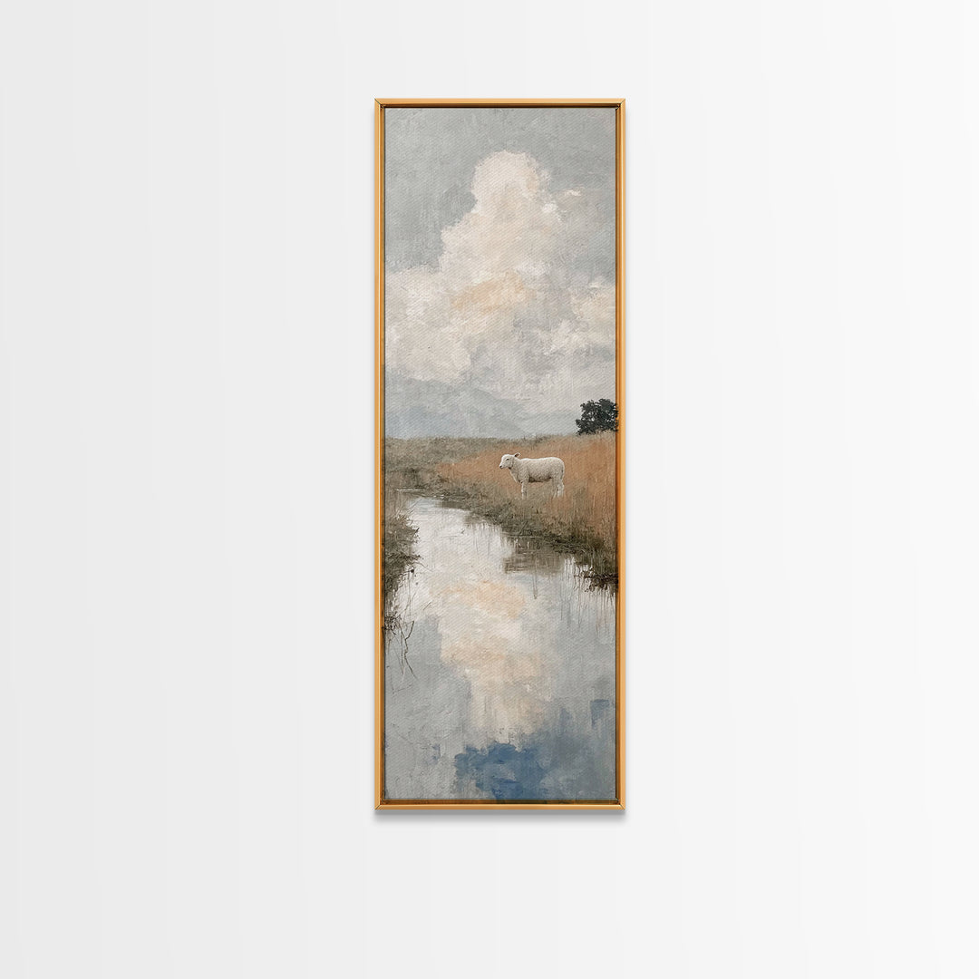 Quiet Field Sheep – Framed Canvas Print – Christian Art Canvas – Christian Wall Art – Tall Narrow Wall Art – Christian Art Print – Subtle C