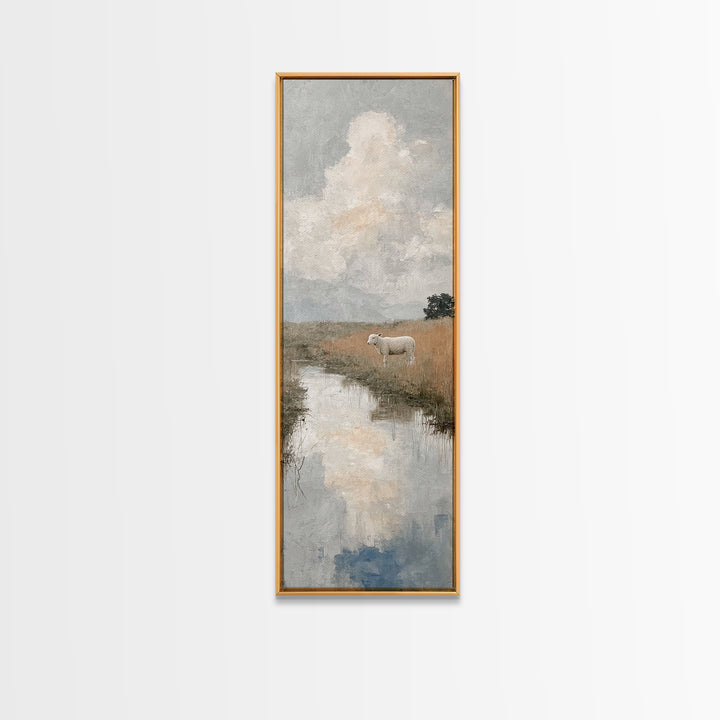 Quiet Field Sheep – Framed Canvas Print – Christian Art Canvas – Christian Wall Art – Tall Narrow Wall Art – Christian Art Print – Subtle C