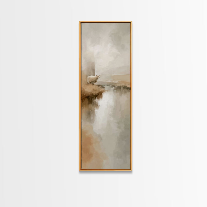 Stillwater Sheep | Framed Canvas Print | Christian Wall Art | Christian Art Canvas | Narrow Art | Christian Art Print | Unique Christian Ar