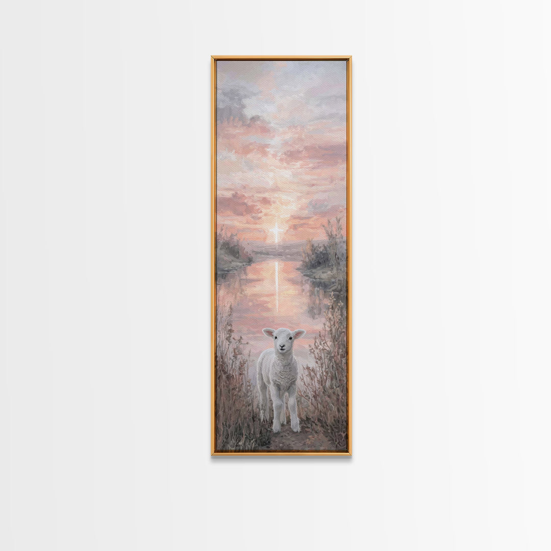 Dawn Cross Reflection, Framed Canvas Print, Christian Wall Art, Christian Art Canvas, Tall Skinny Art Print, Christian Christmas Art, Chris