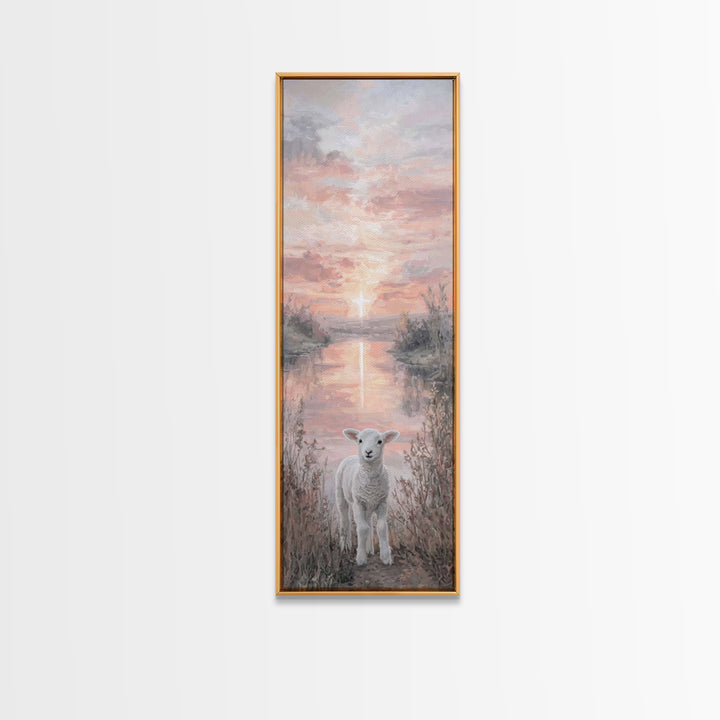 Dawn Cross Reflection, Framed Canvas Print, Christian Wall Art, Christian Art Canvas, Tall Skinny Art Print, Christian Christmas Art, Chris