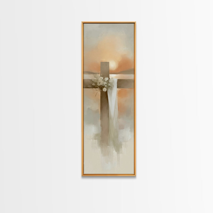 Cross Of Morning – Framed Canvas Print – Christian Art Canvas – Christian Wall Art – Narrow Art – Christian Art Print – Christian Decoratio