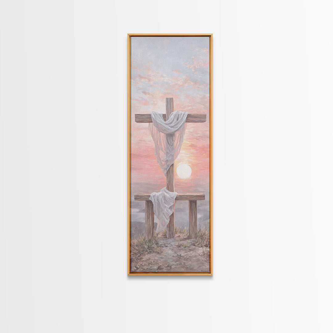 Mercy At Sunrise | Framed Canvas Print | Tall Narrow Wall Art | Christian Wall Art | Christian Painting | Christian Christmas Art | Christi
