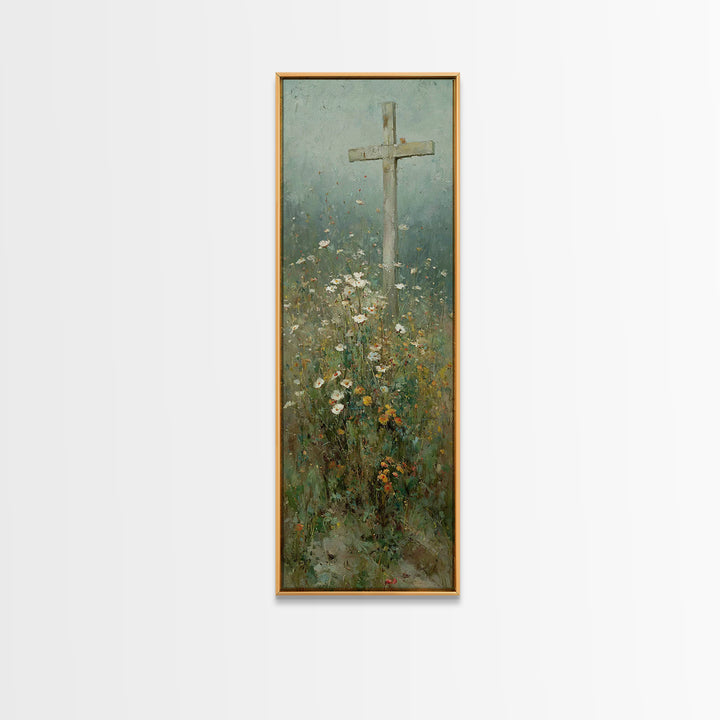 Bloom Of Redemption, Framed Canvas Print, Narrow Art, Christian Art Print, Christian Wall Art, Jesus Painting, Christian Christmas Art