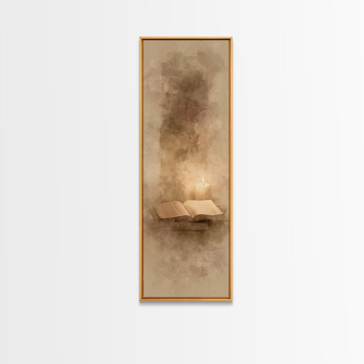 Sacred Candle Light – Framed Canvas Print – Tall Narrow Wall Art – Christian Wall Art – Christian Art Canvas – Christian Painting – Christi