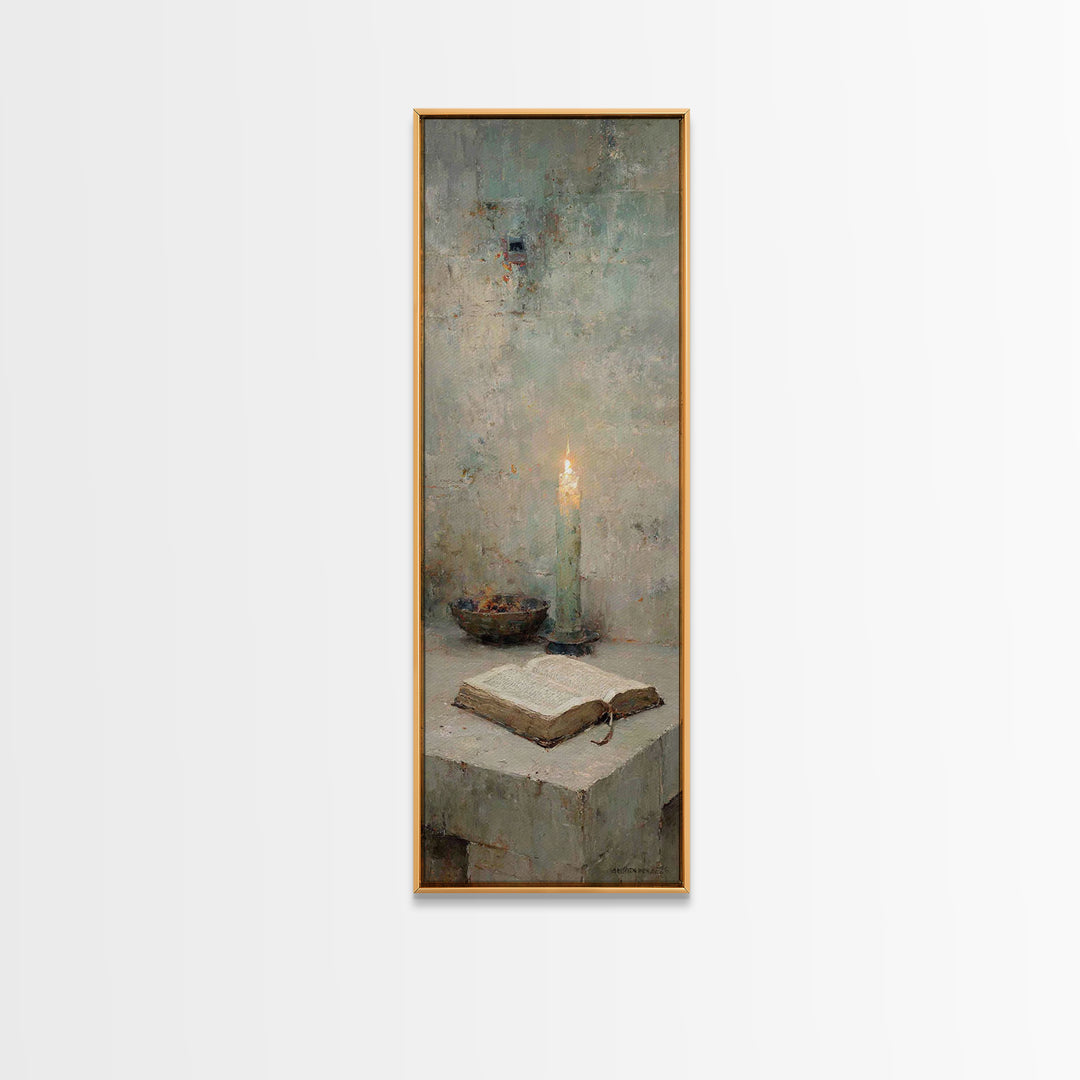 Ancient Word Flame – Framed Canvas Print – Tall Narrow Wall Art – Christian Art Print – Moody Christian Art – Christian Wall Art – Christia