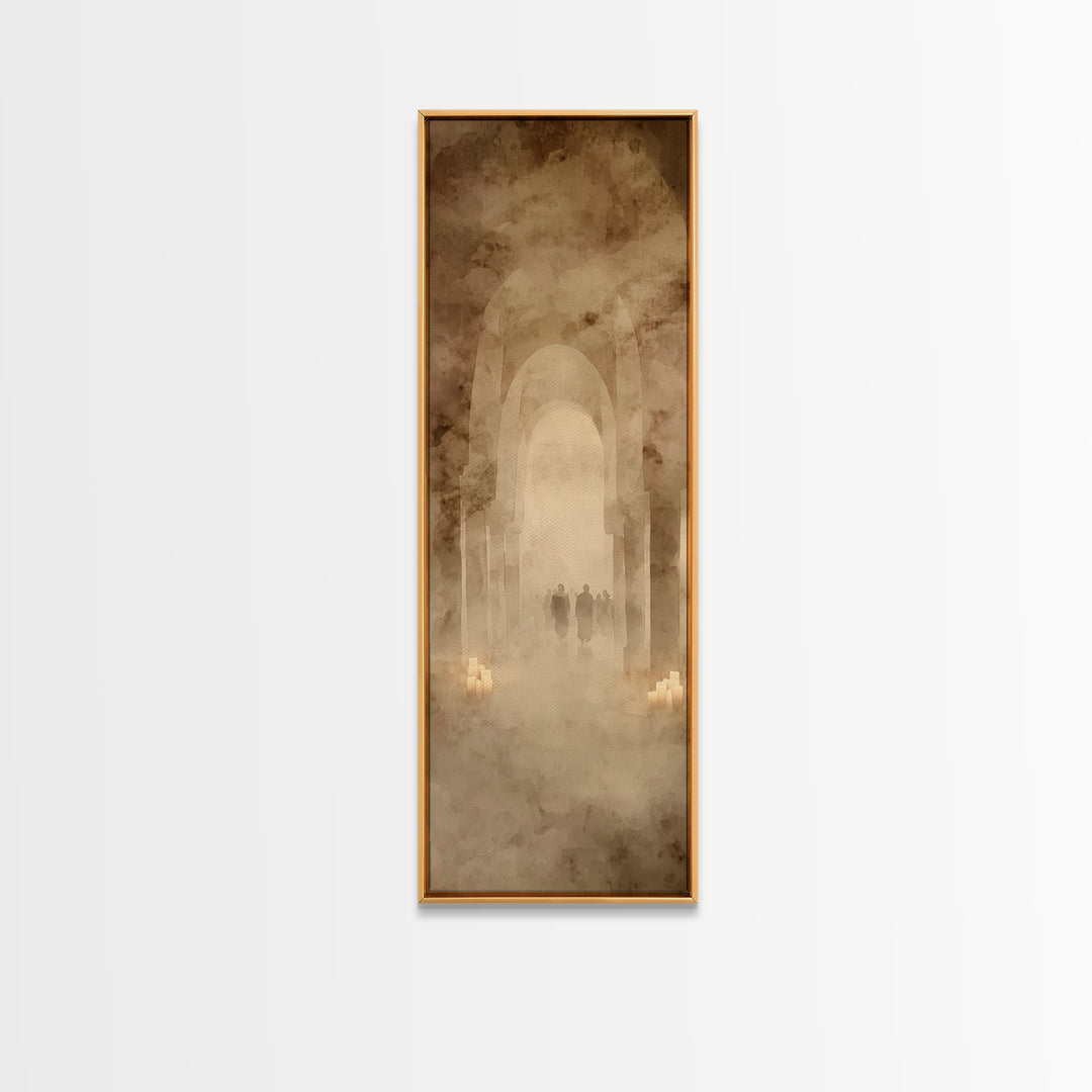 Pilgrims In Halls – Framed Canvas Print – Tall Skinny Art Print – Christian Art Canvas – Christian Wall Art – Vintage Christian Art – Chris