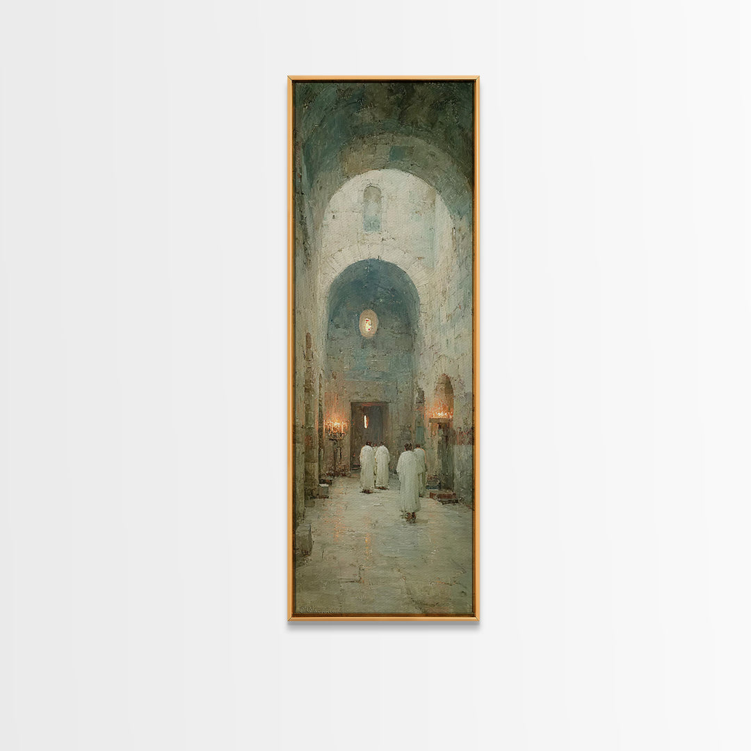 Ancient Chapel Calm – Framed Canvas Print – Narrow Art – Christian Art Print – Subtle Christian Art – Christian Wall Art – Christian Decor