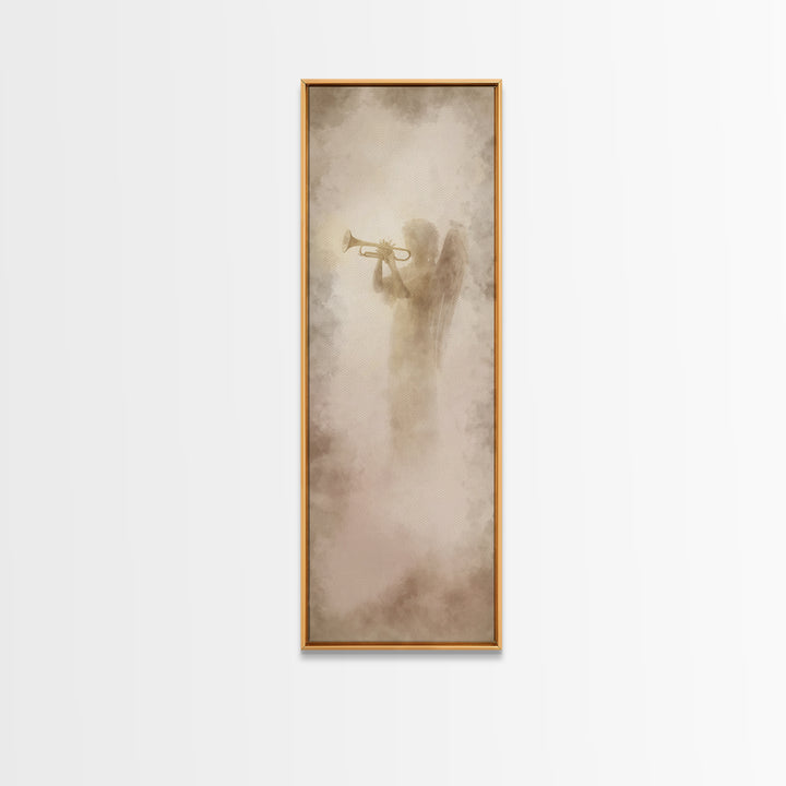 Heavenly Trumpet Light, Framed Canvas Print, Skinny Art, Christian Wall Art, Christian Art Print, Christian Christmas Art, Christian Decor