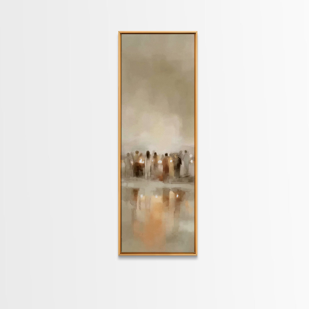 Silent Night Crowd | Framed Canvas Print | Tall Narrow Wall Art | Christian Wall Art | Christian Art Canvas | Christian Christmas Art