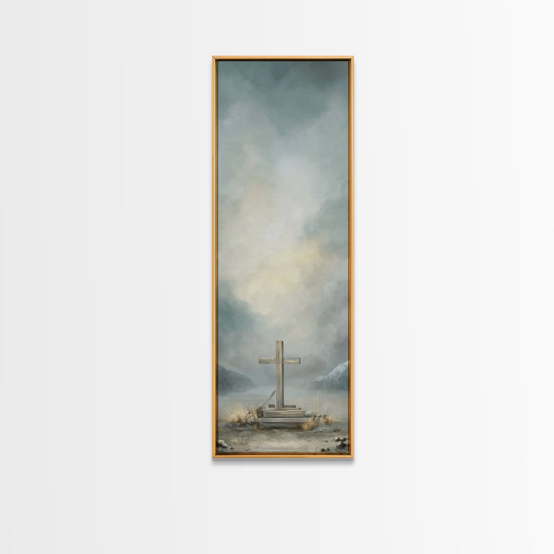 Cross Of Mercy – Framed Canvas Print – Tall Skinny Art Print – Christian Art Canvas – Christian Wall Art – Christian Art Print