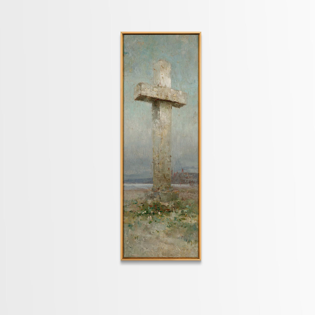 Stone Cross Legacy | Framed Canvas Print | Tall Narrow Wall Art | Christian Art Canvas | Christian Art Print | Christian Painting | Christi