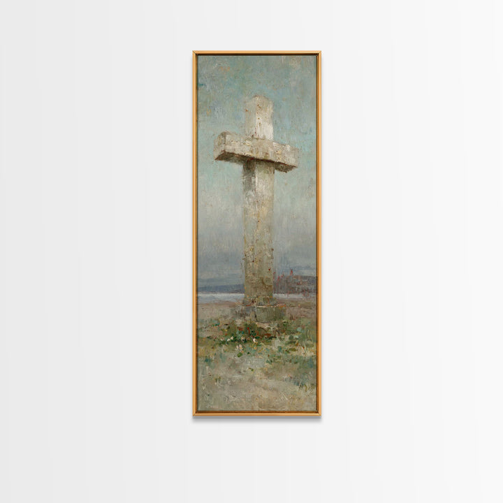 Stone Cross Legacy | Framed Canvas Print | Tall Narrow Wall Art | Christian Art Canvas | Christian Art Print | Christian Painting | Christi