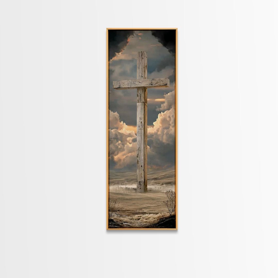 Enduring Cross Horizon | Framed Canvas Print | Narrow Art | Christian Wall Art | Christian Art Canvas | Christian Painting | Christian Gift
