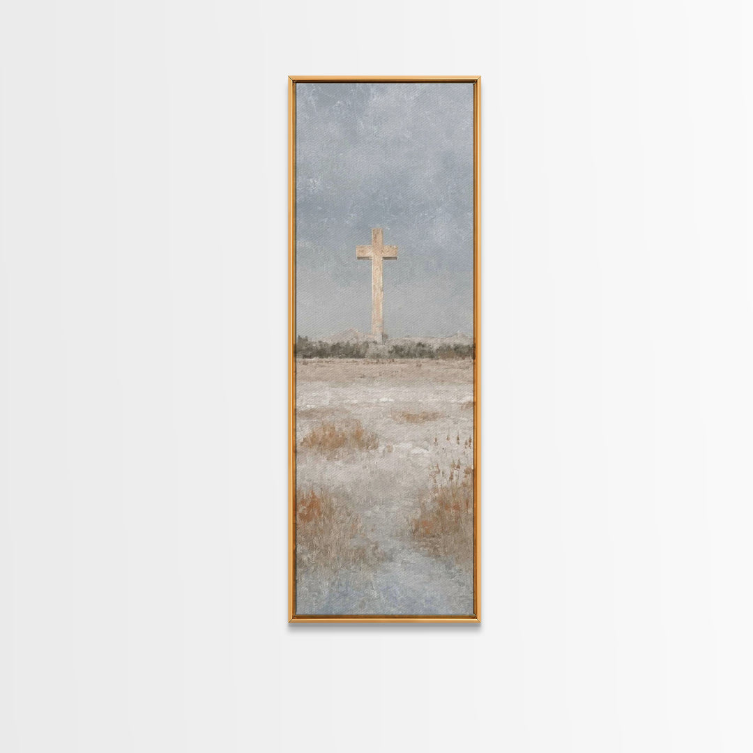 Winter Cross Hope – Framed Canvas Print – Christian Art Canvas – Christian Wall Art – Christmas Art – Tall Narrow Wall Art – Jesus Painting