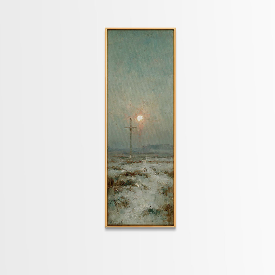 Heavenly Morning Cross – Framed Canvas Print – Christmas Art – Tall Narrow Wall Art – Christian Wall Art – Jesus Painting – Christian Art C