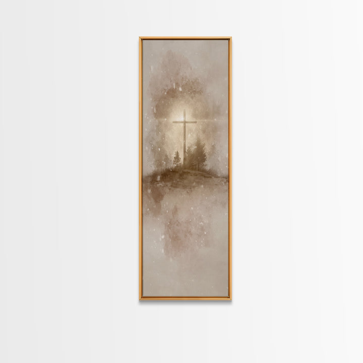 Silent Field Cross – Framed Canvas Print – Tall Narrow Wall Art – Christian Art Canvas – Jesus Painting – Christmas Art – Christian Wall Ar