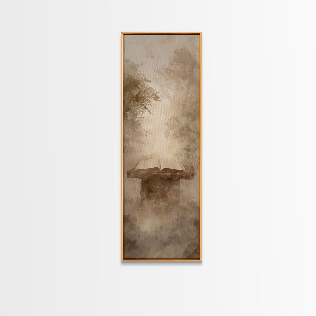 Forest Prayer Table – Framed Canvas Print – Christian Wall Art – Christian Painting – Skinny Art – Christian Art Canvas – Christian Decor