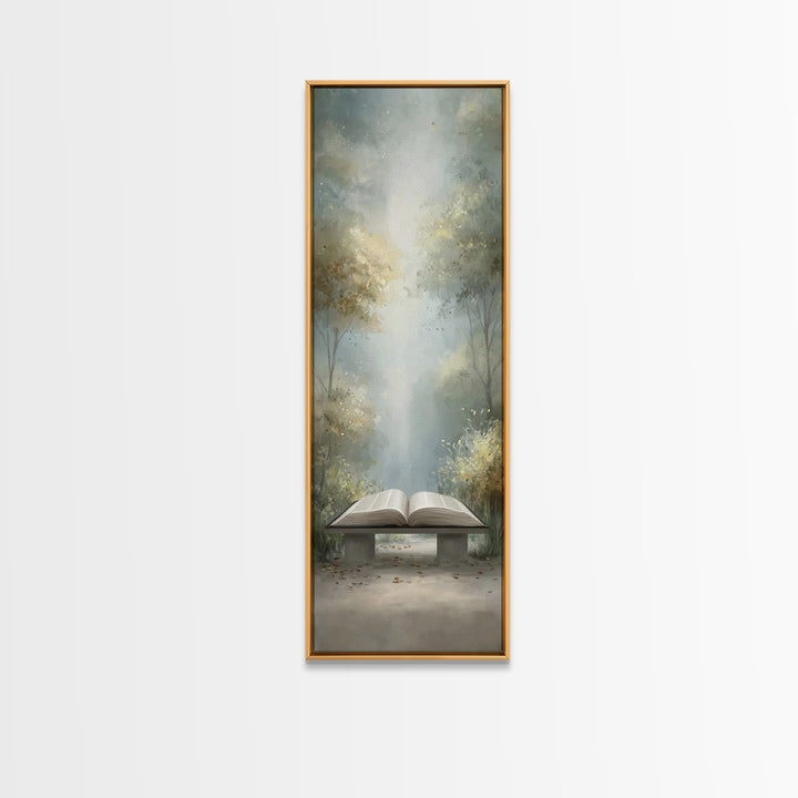 Sacred Forest Reading – Framed Canvas Print – Christian Wall Art – Christian Painting – Narrow Art – Christian Art Canvas – Christian Decor