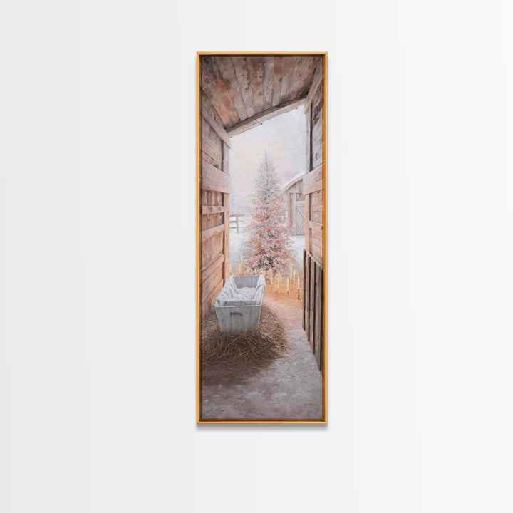 Manger Blessing – Framed Canvas Print – Christian Wall Art – Christmas Art – Christian Art Canvas – Tall Narrow Wall Art