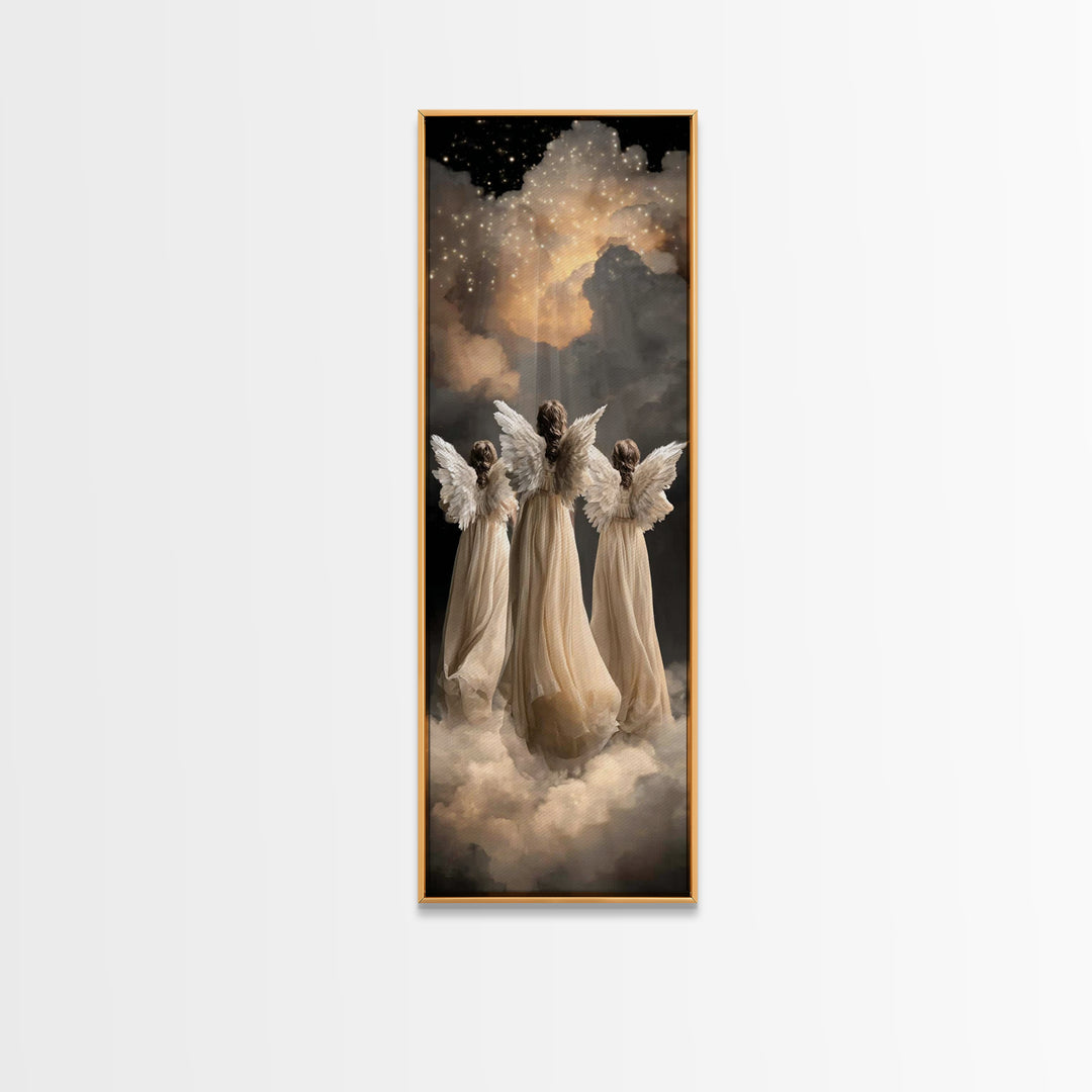 Celestial Guardians – Framed Canvas Print | Christian Wall Art | Christian Art Canvas | Narrow Art | Christian Christmas Art | Christian De