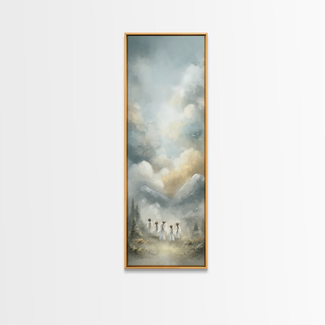 Morning Glory Angels – Framed Canvas Print, Christian Art Canvas, Christian Wall Art, Tall Narrow Wall Art, Christian Christmas Art, Christ