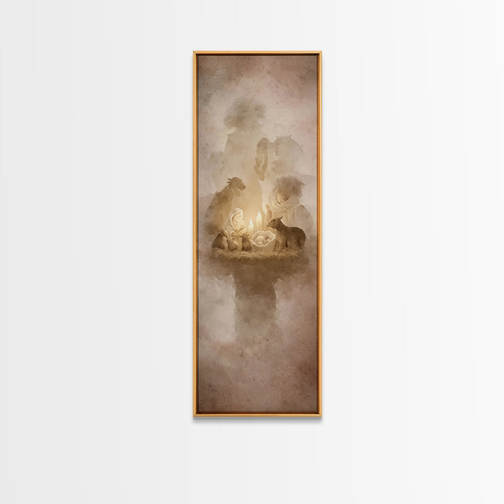Bethlehem Candle Peace – Framed Canvas Print – Christian Art – Christmas Canvas Wall Art – Skinny Art – Christian Decorations – Jesus Paint