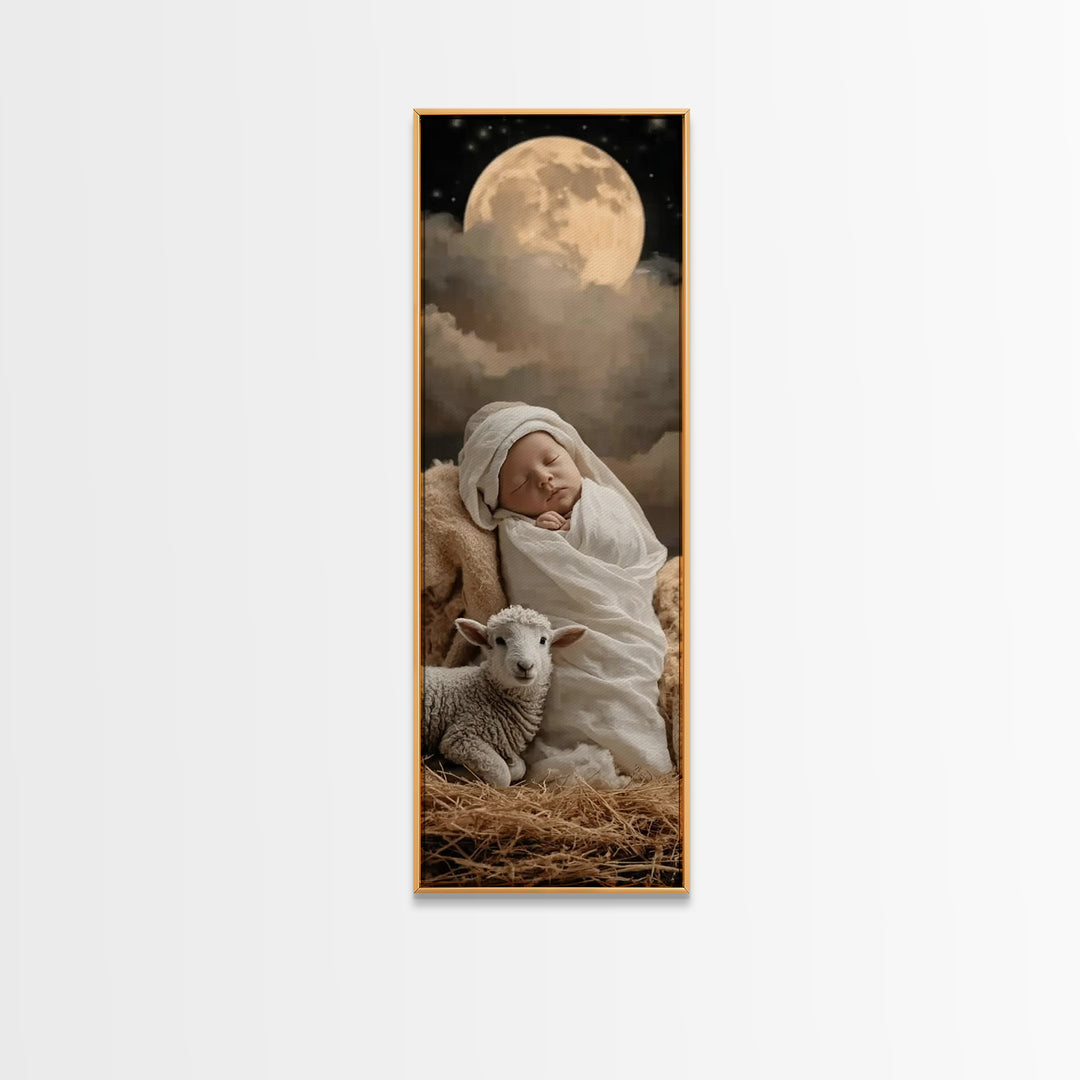 Midnight Holy Calm | Framed Canvas Print | Christian Christmas Art | Christian Wall Art | Tall Skinny Art Print | Christian Art Print | Jes