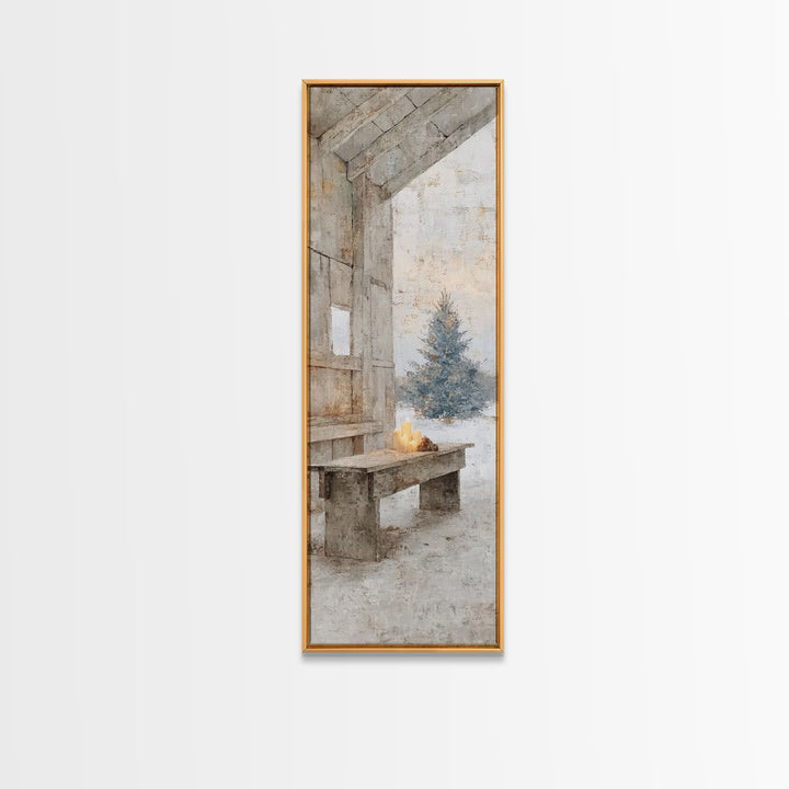 Quiet Barn Hope – Framed Canvas Print – Christian Wall Art – Subtle Christian Art – Christmas Art Prints – Narrow Art