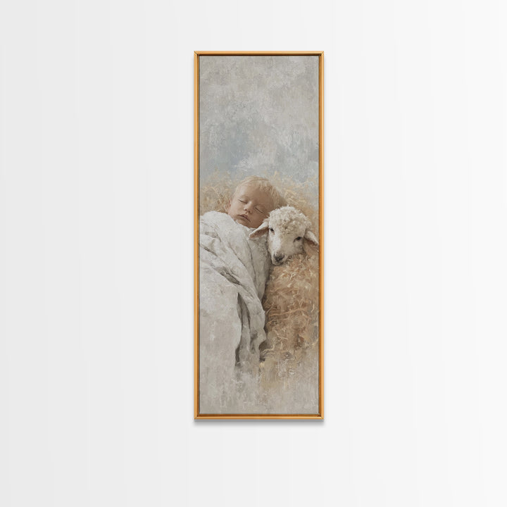 Lamb Of Morning – Framed Canvas Print – Christian Art Canvas – Christian Christmas Art – Skinny Art – Jesus Painting – Christian Wall Art