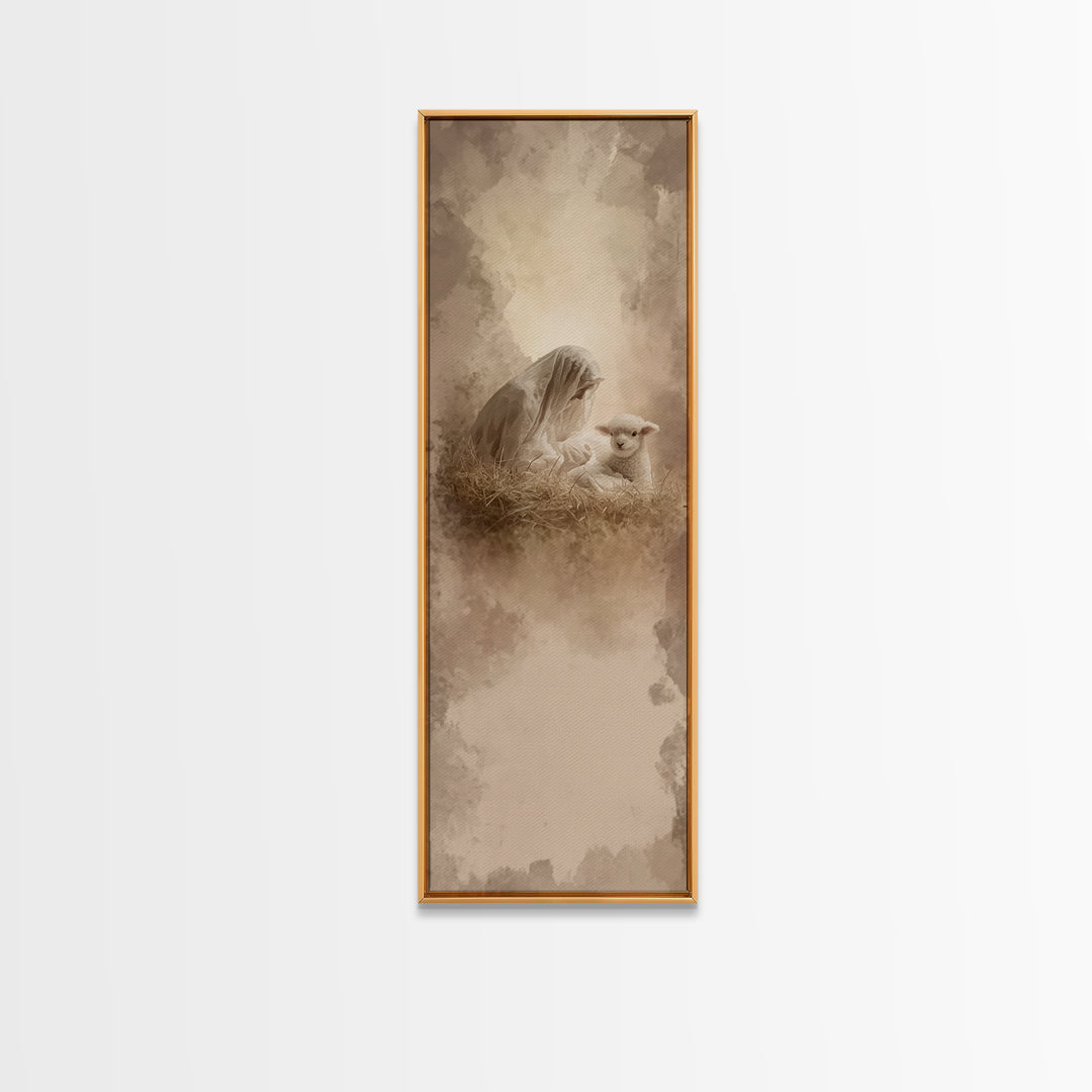 Heaven’s Gentle Rest | Framed Canvas Print | Christian Art | Christian Christmas Art | Narrow Art | Jesus Art Print | Christmas Wall Art