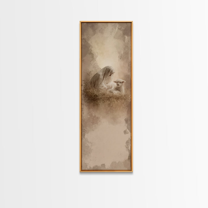 Heaven’s Gentle Rest | Framed Canvas Print | Christian Art | Christian Christmas Art | Narrow Art | Jesus Art Print | Christmas Wall Art