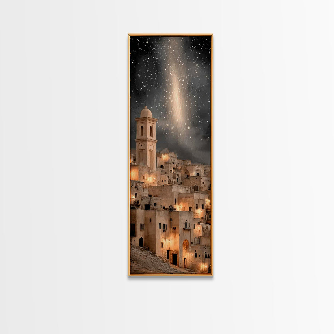 Bethlehem Night Wonder – Framed Canvas Print – Christmas Wall Art – Christian Art Canvas – Tall Skinny Art Print – Christian Christmas Deco