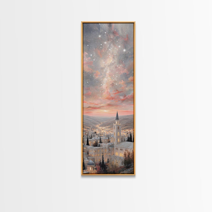 City Of Starfall, Framed Canvas Print, Christmas Canvas Wall Art, Christian Art, Skinny Art, Christian Decoration, Christmas Art Prints