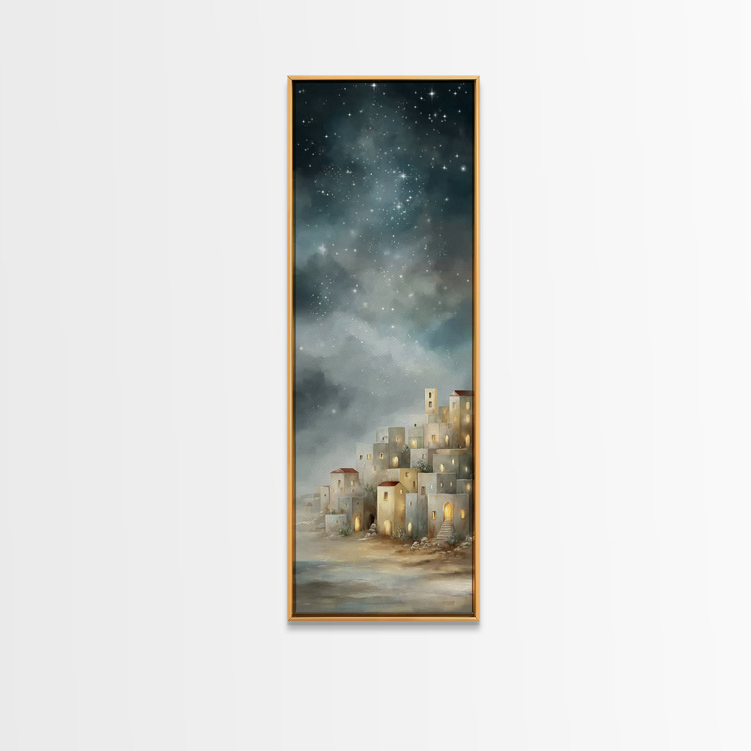 Holy City Glow – Framed Canvas Print – Tall Skinny Art Print – Christian Christmas Art – Christian Art Canvas – Christian Wall Art – Christ