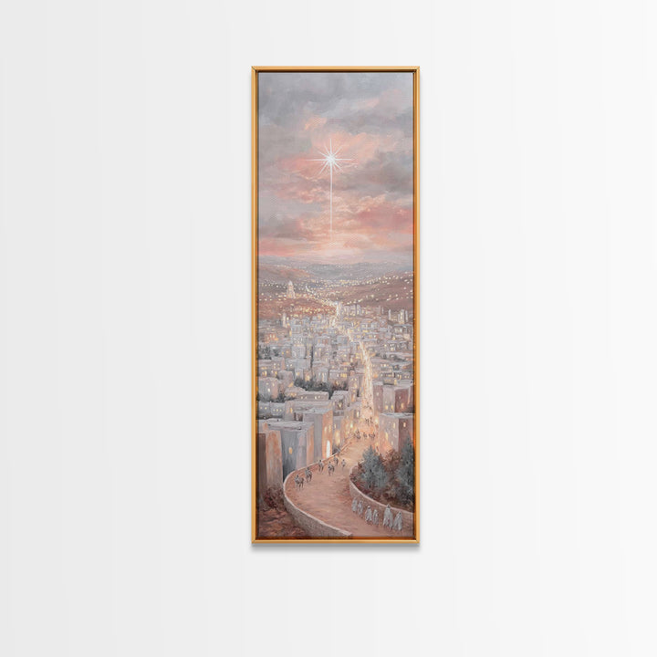 Pilgrims of Promise – Framed Canvas Print – Narrow Art – Christian Art Canvas – Christmas Art – Christian Wall Art – Christian Christmas –