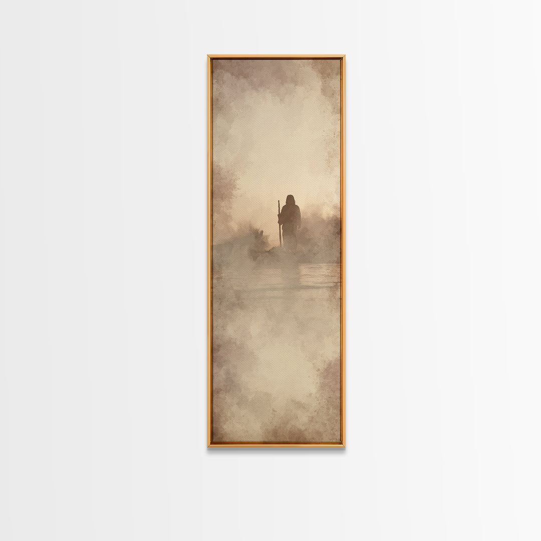 Desert Dawn Shepherd | Framed Canvas Print | Tall Skinny Art Print | Christian Art Canvas | Jesus Painting | Christian Wall Art | Christian