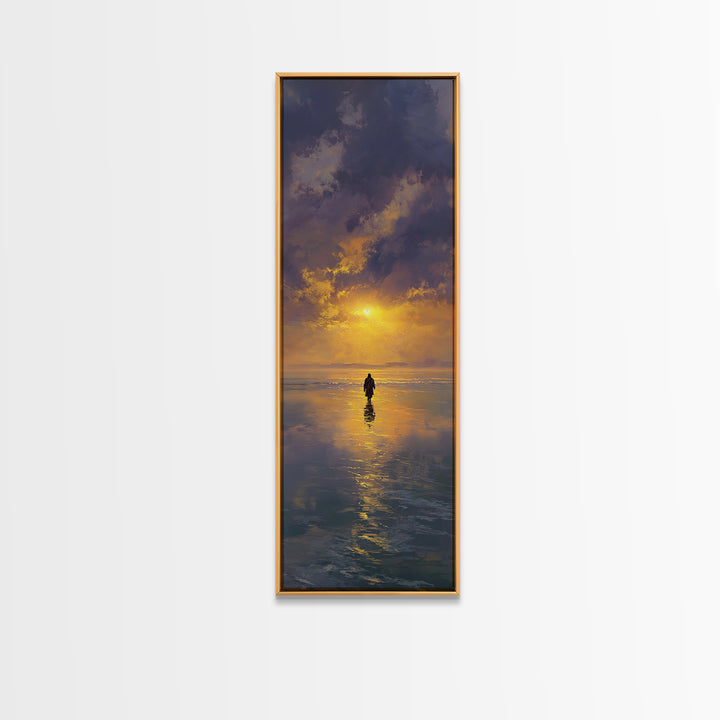 Golden Horizon Walk | Framed Canvas Print | Tall Skinny Art Print | Jesus Painting | Christian Wall Art | Christian Art Canvas | Christian