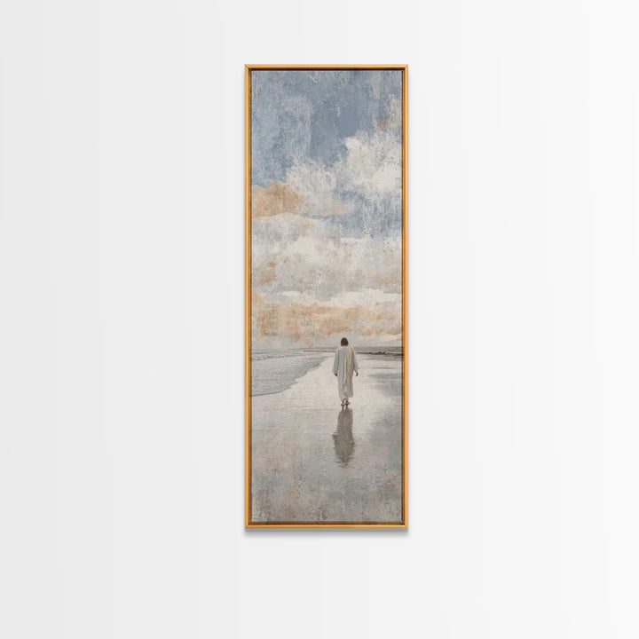 Silent Coastal Faith | Framed Canvas Print | Tall Narrow Wall Art | Christian Art Canvas | Christian Wall Art | Jesus Painting | Christian