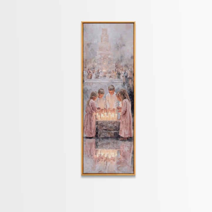 Children At Prayer - Framed Canvas Print - Christian Art Canvas - Christian Christmas Art - Christian Wall Art - Tall Skinny Art Print - Je