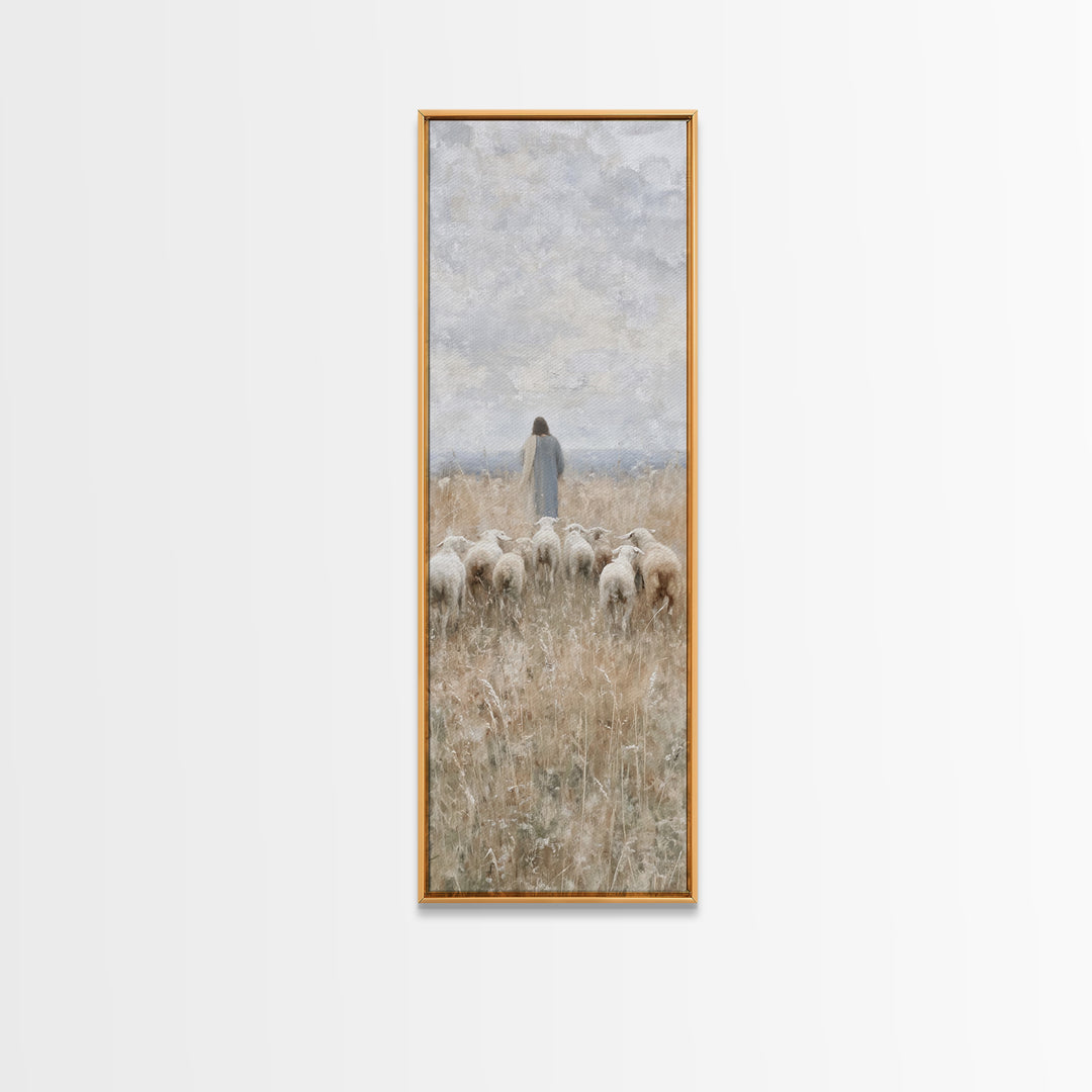 Path Of The Flock - Framed Canvas Print - Christian Art Print - Christian Wall Art - Christian Painting - Tall Narrow Wall Art - Jesus Art