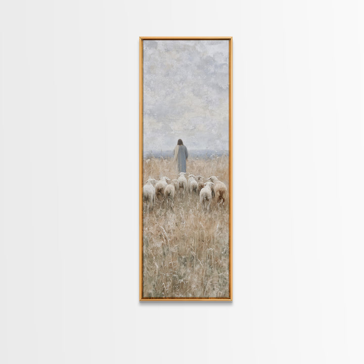 Path Of The Flock - Framed Canvas Print - Christian Art Print - Christian Wall Art - Christian Painting - Tall Narrow Wall Art - Jesus Art