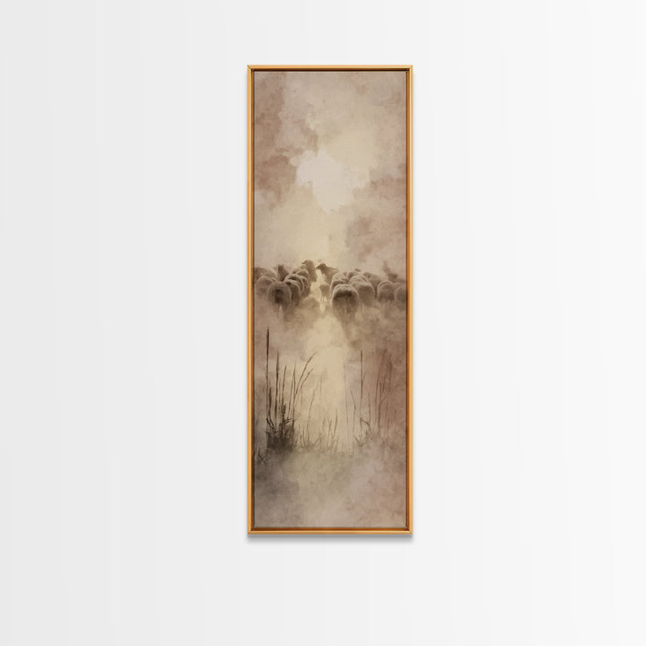 Shepherds In Light - Framed Canvas Print - Christian Art Canvas - Christian Wall Art - Large Christian Painting - Tall Narrow Wall Art