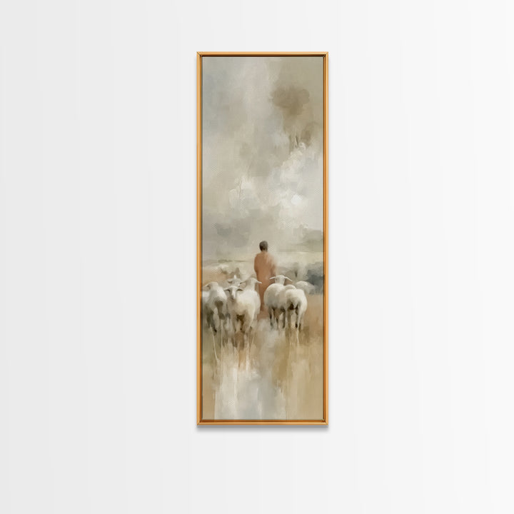 Flock In Stillness – Framed Canvas Print – Christian Art Canvas – Christian Painting – Tall Skinny Art Print – Christian Wall Art – Jesus A