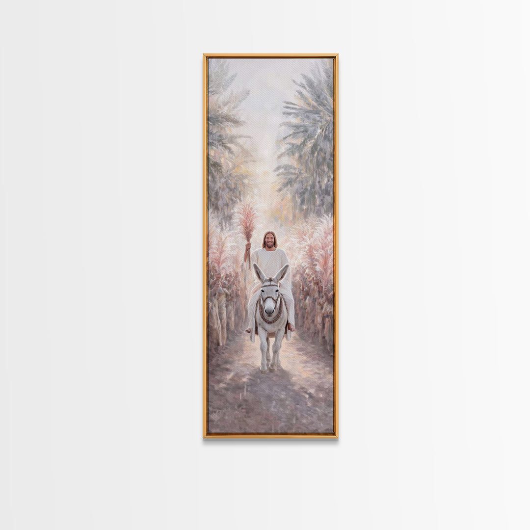Palm Road Arrival – Framed Canvas Print – Christian Art Canvas – Christian Wall Art – Skinny Art – Christian Painting – Jesus Art