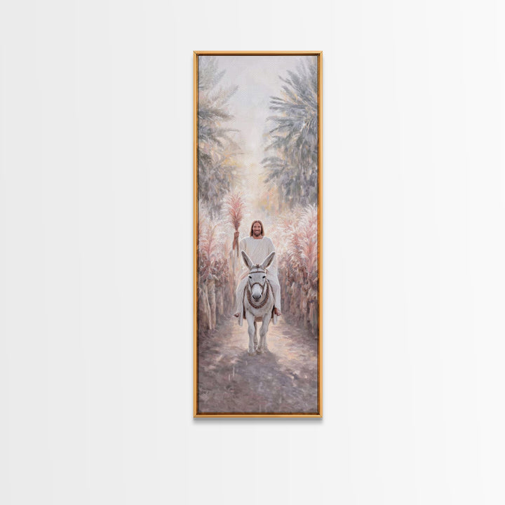 Palm Road Arrival – Framed Canvas Print – Christian Art Canvas – Christian Wall Art – Skinny Art – Christian Painting – Jesus Art