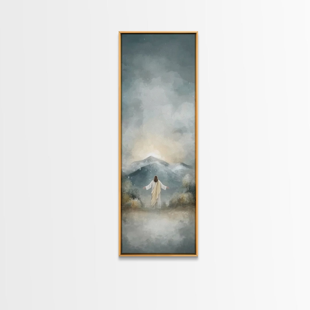 Heavenly Mountain Rise | Framed Canvas Print | Christian Wall Art | Christian Art Print | Tall Skinny Art Print | Jesus Painting | Christma